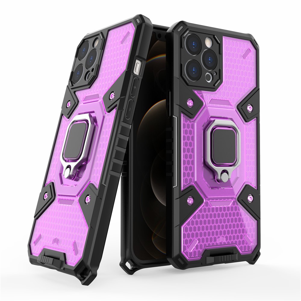 Kickstand Design PC+TPU Hybrid Phone Case Cover Shell Built-in Magnetic Holder for iPhone 12 Pro Max - Purple-2