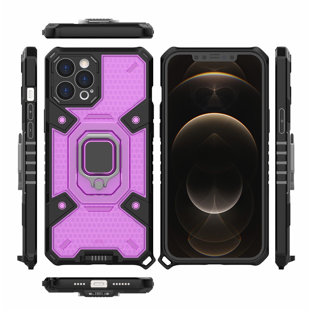 Kickstand Design PC+TPU Hybrid Phone Case Cover Shell Built-in Magnetic Holder for iPhone 12 Pro Max - Purple-3