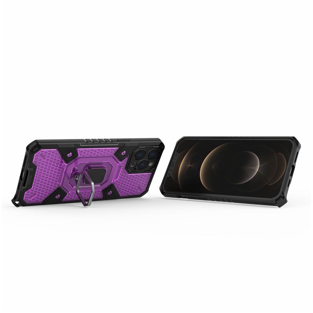 Kickstand Design PC+TPU Hybrid Phone Case Cover Shell Built-in Magnetic Holder for iPhone 12 Pro Max - Purple-4