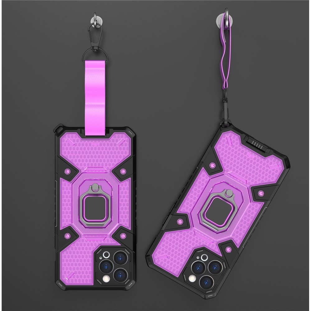Kickstand Design PC+TPU Hybrid Phone Case Cover Shell Built-in Magnetic Holder for iPhone 12 Pro Max - Purple-8