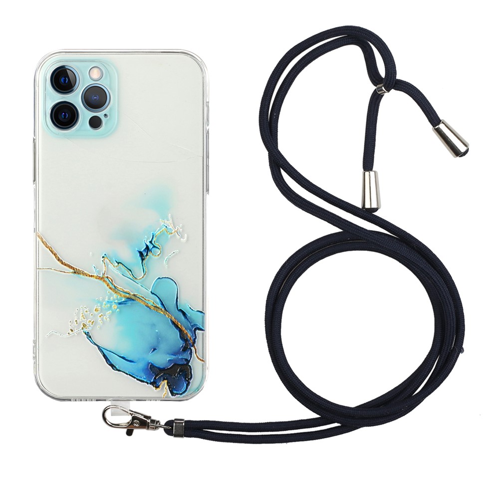 Well-Protected Marble Pattern Flexible TPU Case with Lanyard for iPhone 12 Pro - Style A-1