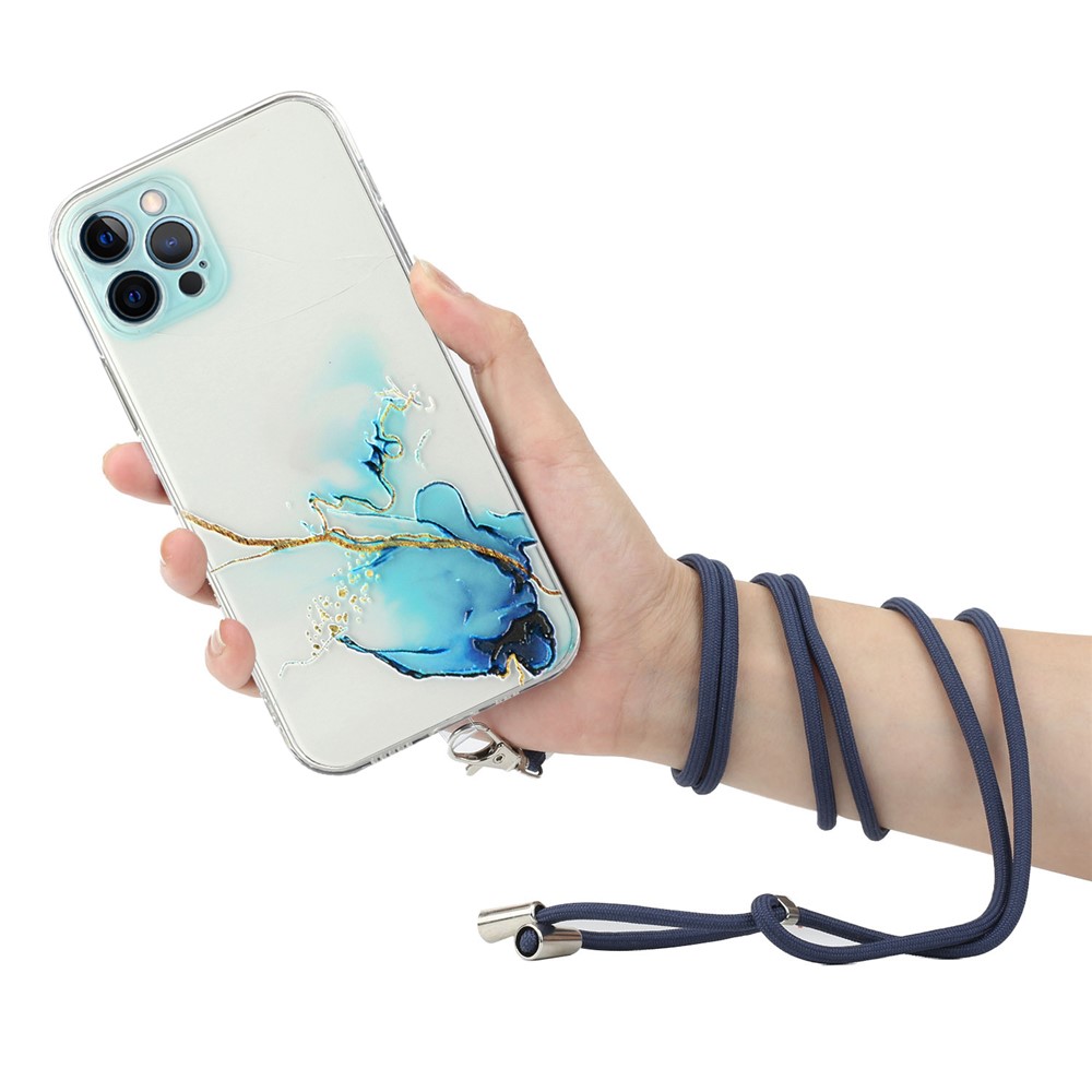 Well-Protected Marble Pattern Flexible TPU Case with Lanyard for iPhone 12 Pro - Style A-2