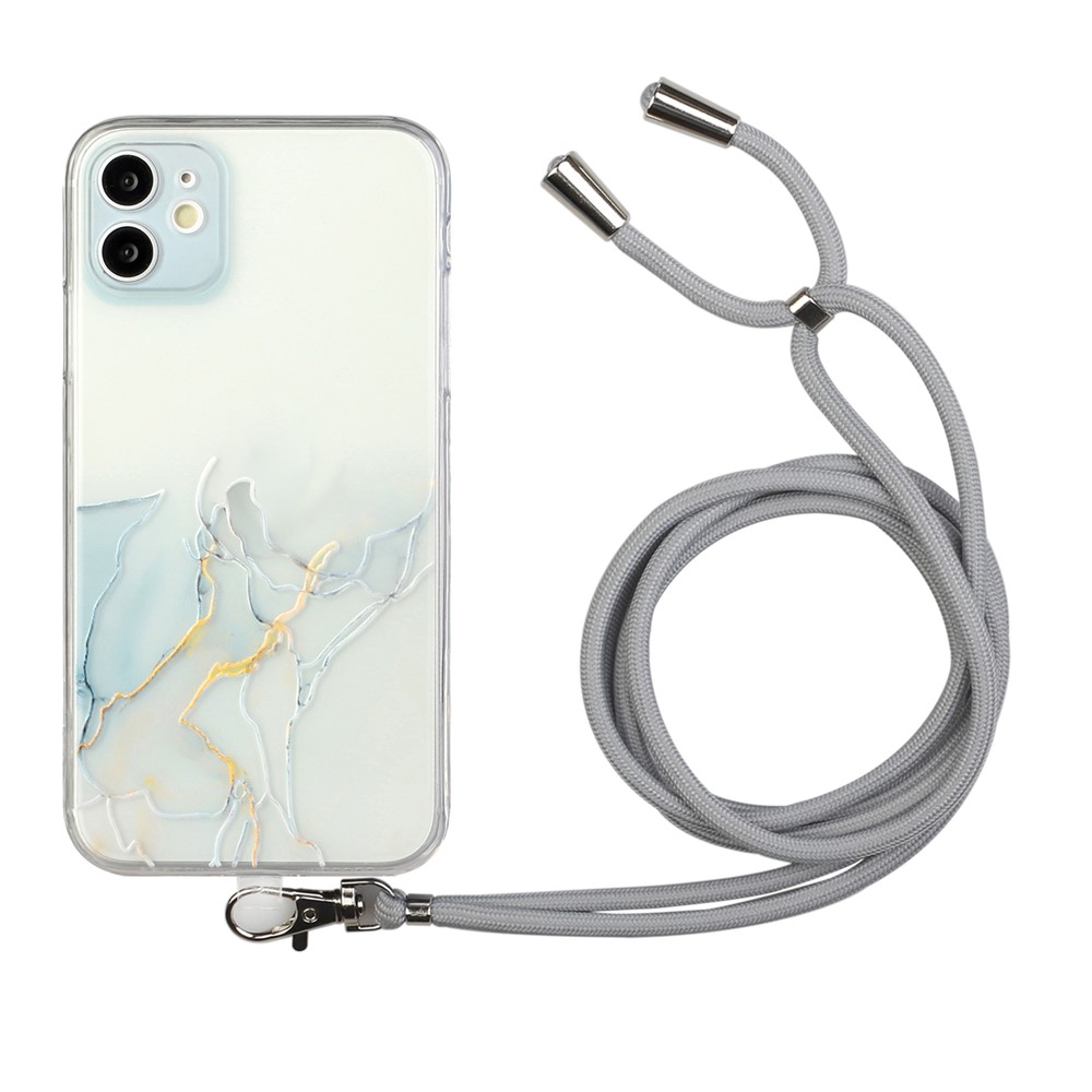 Marble Pattern Well-Protected Flexible TPU Case with Lanyard for iPhone 12 - Style A-1