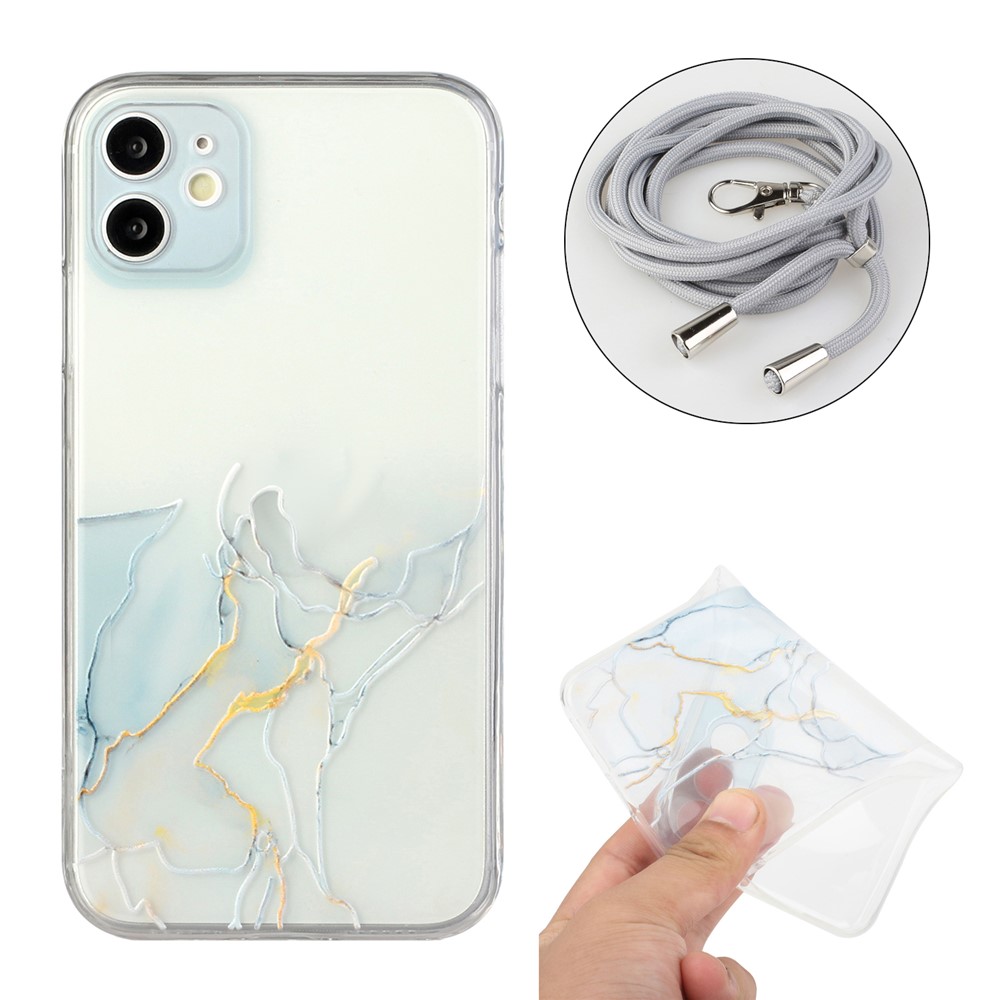 Marble Pattern Well-Protected Flexible TPU Case with Lanyard for iPhone 12 - Style A-3