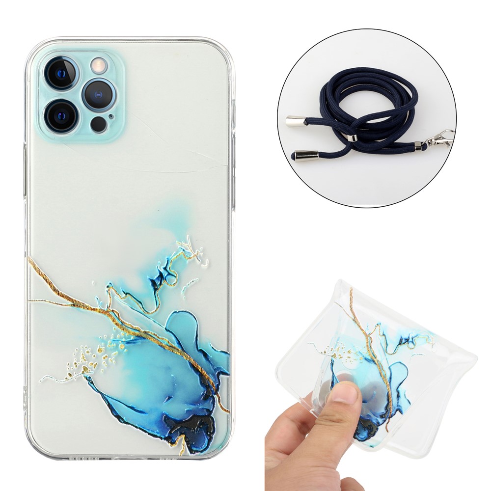 Marble Pattern Flexible TPU Case with Lanyard for iPhone 12 Pro Max - Style A-3