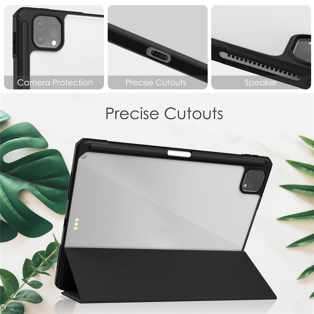 Transparent TPU+PU Leather Tablet Back Cover Case Shell Stand with Pen Holder for iPad Pro 11-inch (2021) - Black-4