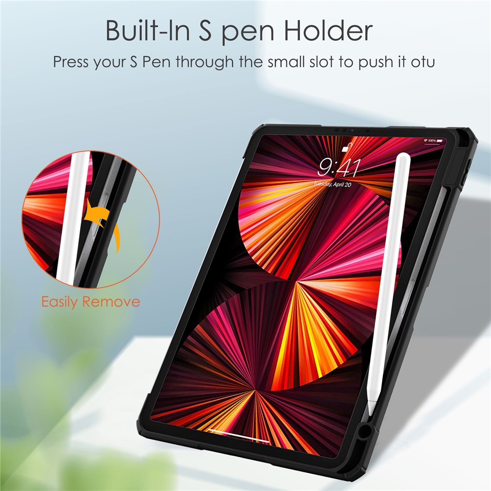 Transparent TPU+PU Leather Tablet Back Cover Case Shell Stand with Pen Holder for iPad Pro 11-inch (2021) - Black-7