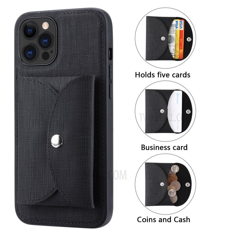 VILI T Series Movable Magnetic Absorption Wallet Leather Coated TPU Phone Case for iPhone 12 Pro Max - Black-4