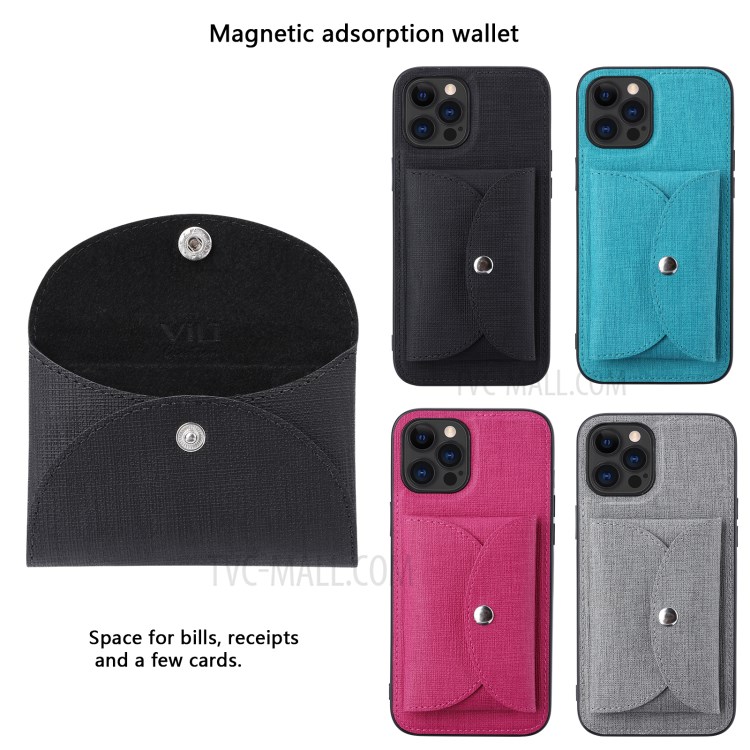 VILI T Series Movable Magnetic Absorption Wallet Leather Coated TPU Phone Case for iPhone 12 Pro Max - Black-5