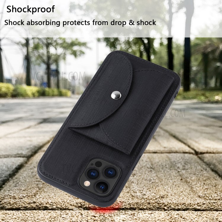 VILI T Series Movable Magnetic Absorption Wallet Leather Coated TPU Phone Case for iPhone 12 Pro Max - Black-6
