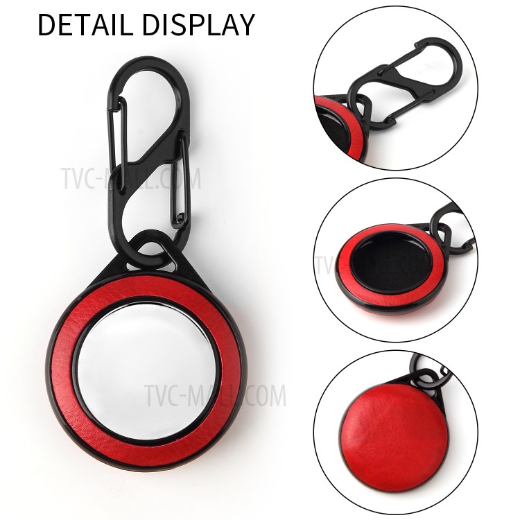 Litchi Skin PU Leather Case Cover Shell PC Protective Sleeve for Apple AirTag Locator Tracker with Keychain - Red-2
