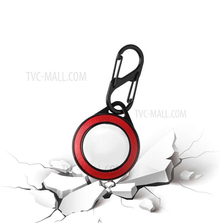 Litchi Skin PU Leather Case Cover Shell PC Protective Sleeve for Apple AirTag Locator Tracker with Keychain - Red-3