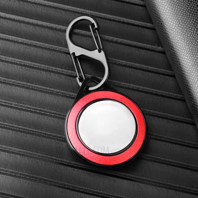 Litchi Skin PU Leather Case Cover Shell PC Protective Sleeve for Apple AirTag Locator Tracker with Keychain - Red-7