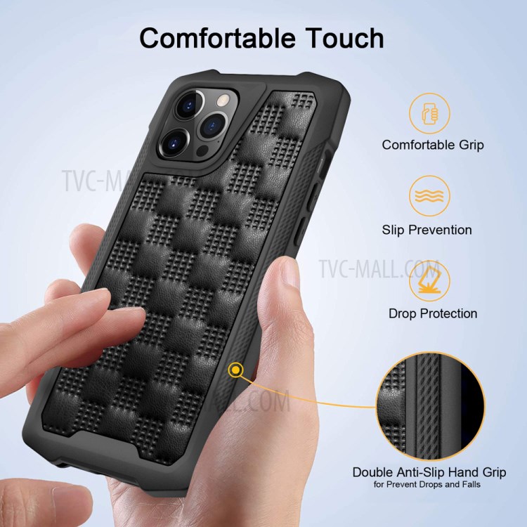 PC+TPU Leather Coated Cell Phone Well Protection Case Cover Shell for iPhone 12 Pro Max - Black-2
