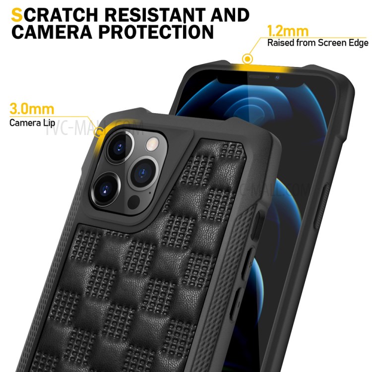 PC+TPU Leather Coated Cell Phone Well Protection Case Cover Shell for iPhone 12 Pro Max - Black-5
