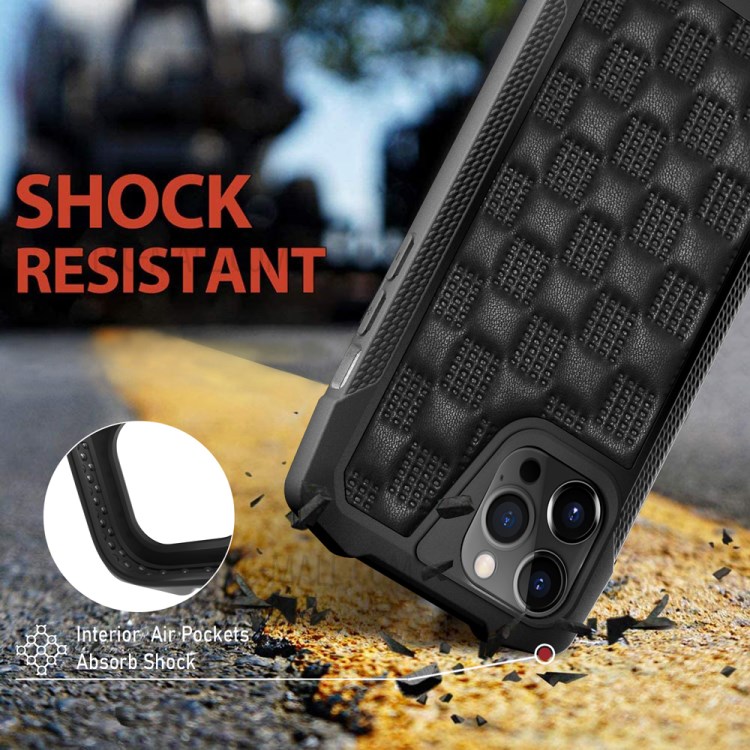 PC+TPU Leather Coated Cell Phone Well Protection Case Cover Shell for iPhone 12 Pro Max - Black-6
