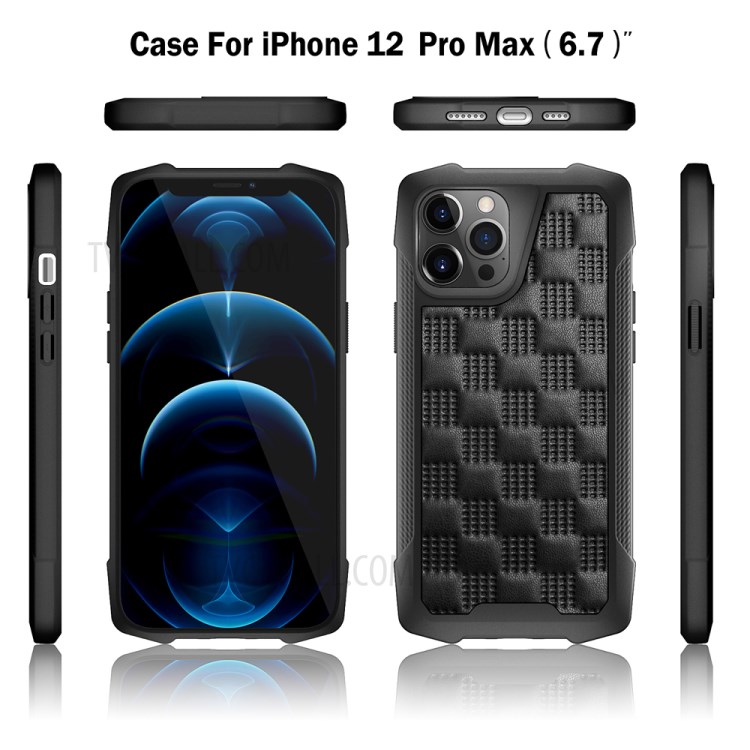 PC+TPU Leather Coated Cell Phone Well Protection Case Cover Shell for iPhone 12 Pro Max - Black-8