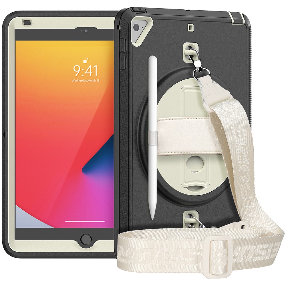 Full Protection Rugged PC TPU Hybrid Cover + PET Film with Kickstand Shoulder Strap for iPad mini 4/mini (2019) 7.9 inch - Black-1