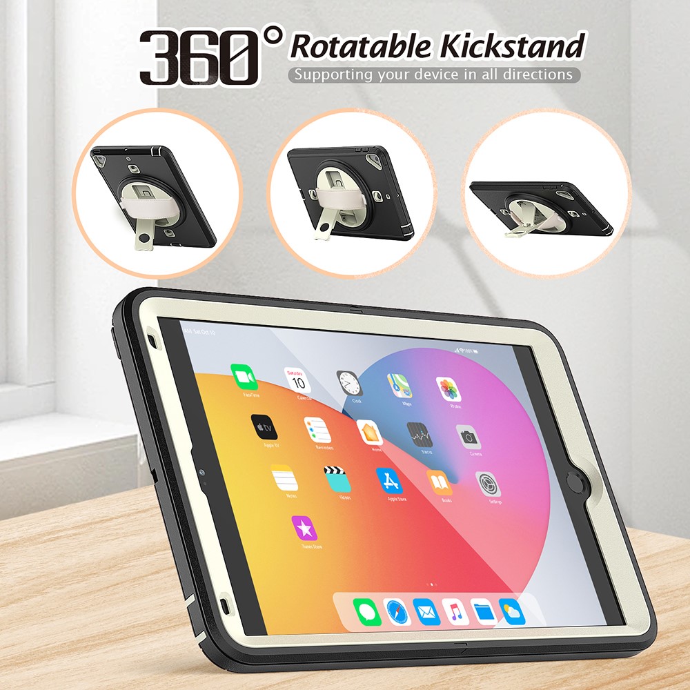 Full Protection Rugged PC TPU Hybrid Cover + PET Film with Kickstand Shoulder Strap for iPad mini 4/mini (2019) 7.9 inch - Black-3