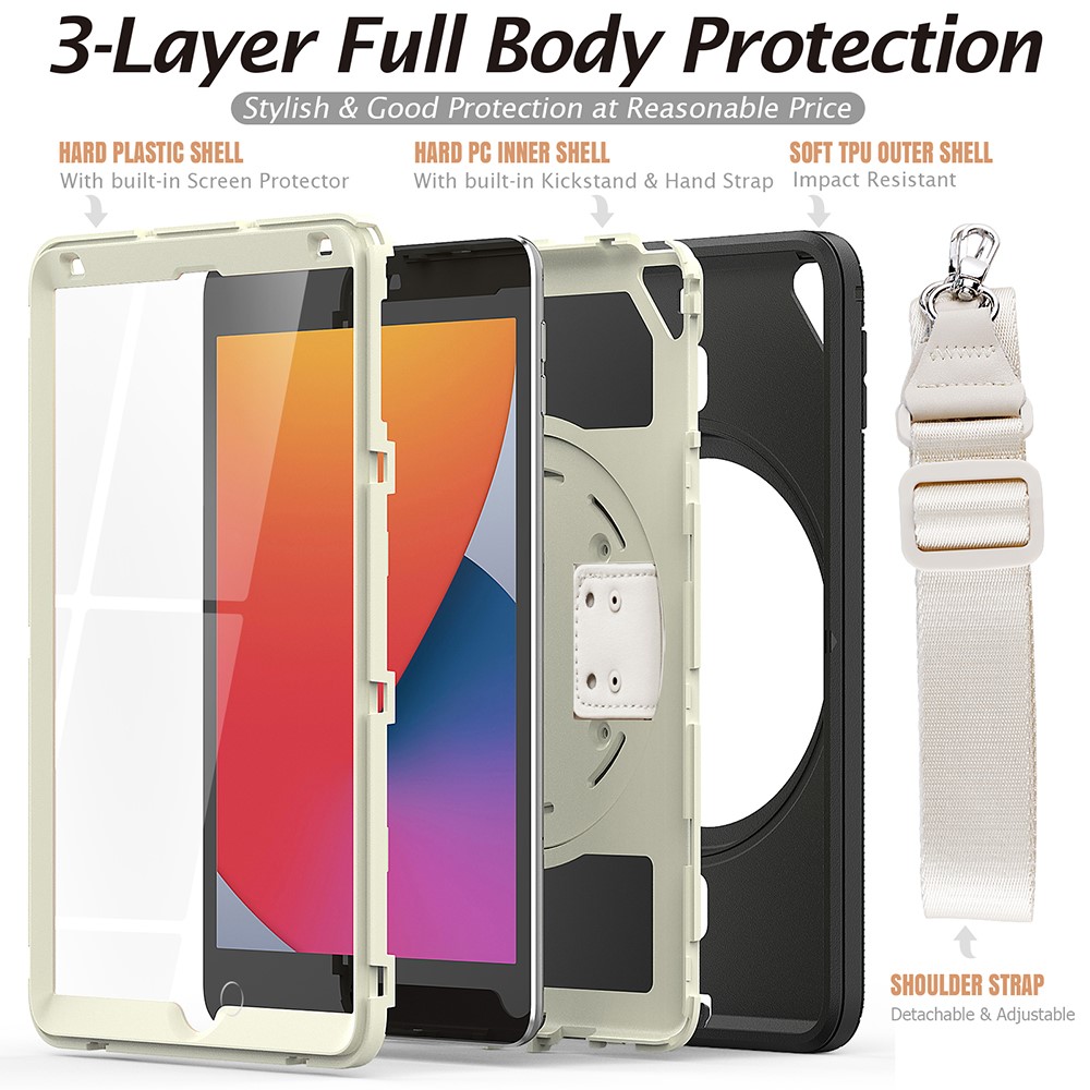 Full Protection Rugged PC TPU Hybrid Cover + PET Film with Kickstand Shoulder Strap for iPad mini 4/mini (2019) 7.9 inch - Black-4