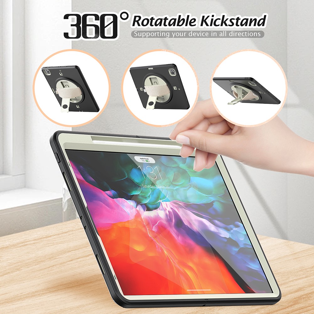 Kickstand Design Full Protection PC TPU Hybrid Cover with Shoulder Strap for iPad Pro 12.9-inch (2018)/(2020) - Black-4