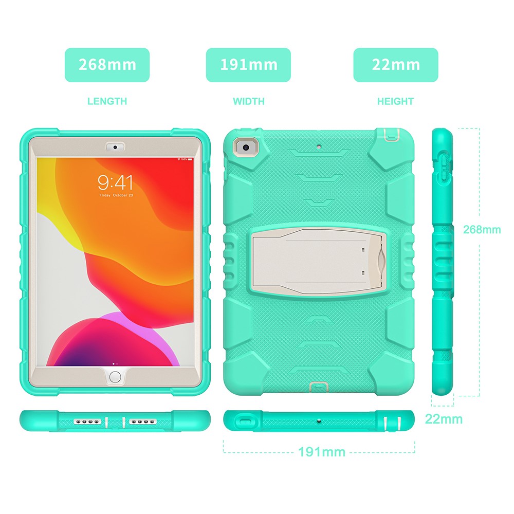 Impact Resistant PC + Silicone Tablet Cover with Kickstand for iPad 10.2 (2019)/(2020) - Mint Green-2
