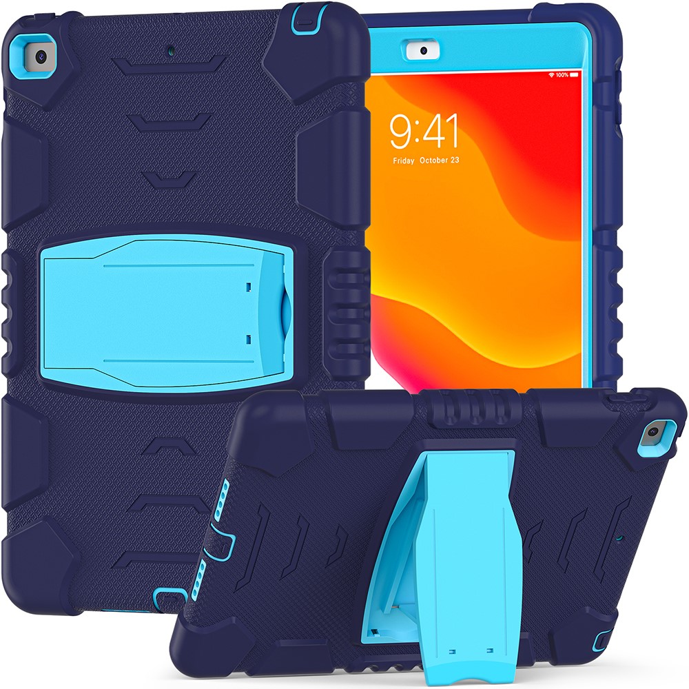 Impact Resistant PC + Silicone Tablet Cover with Kickstand for iPad 10.2 (2021)/(2020)/(2019) - Navy Blue/Blue