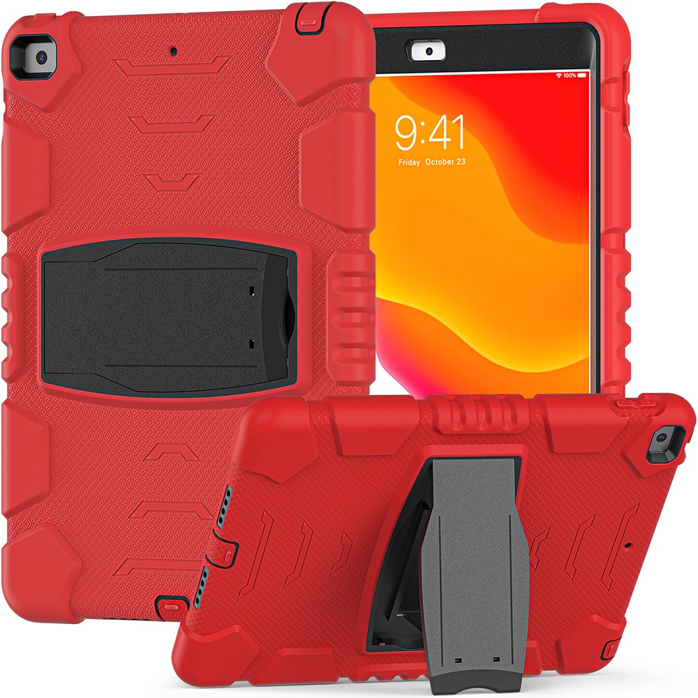 Impact Resistant PC + Silicone Tablet Cover with Kickstand for iPad 10.2 (2021)/(2020)/(2019) - Red