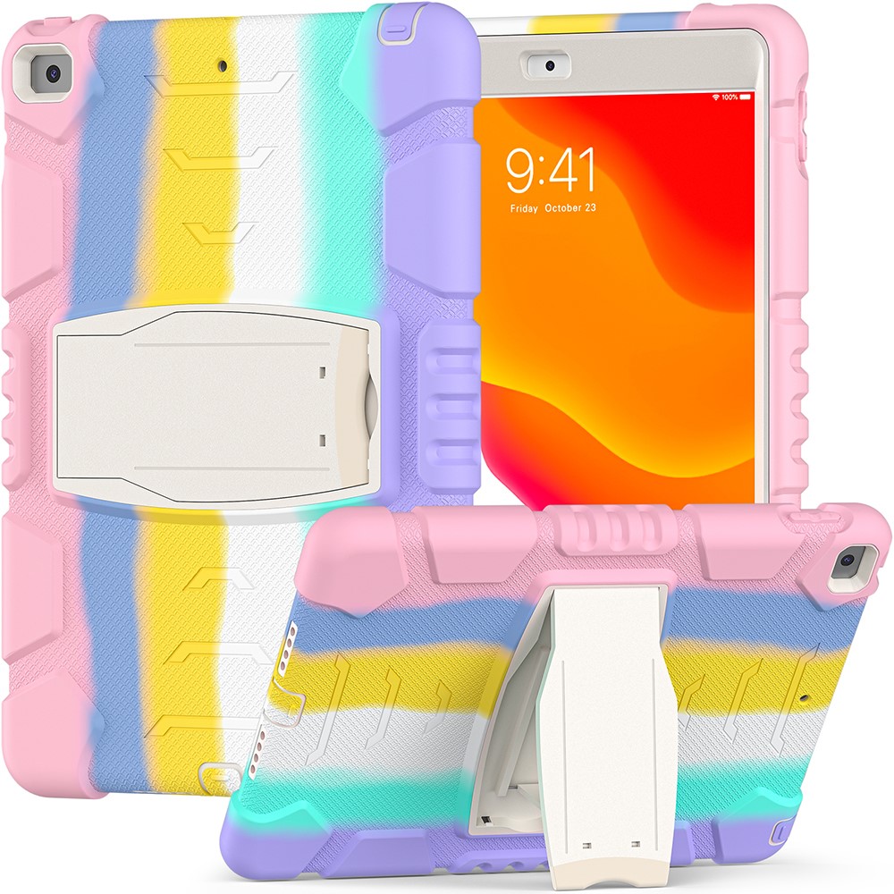 Impact Resistant PC + Silicone Tablet Cover with Kickstand for iPad 10.2 (2021)/(2020)/(2019) - Colorful/Pink