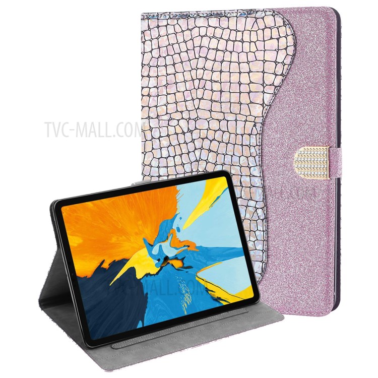 Laser Crocodile Texture Flash Powder Leather Card Slot Stand Tablet Case for iPad Pro 11-inch (2020)/(2018)/Air (2020) - Rose Gold-1