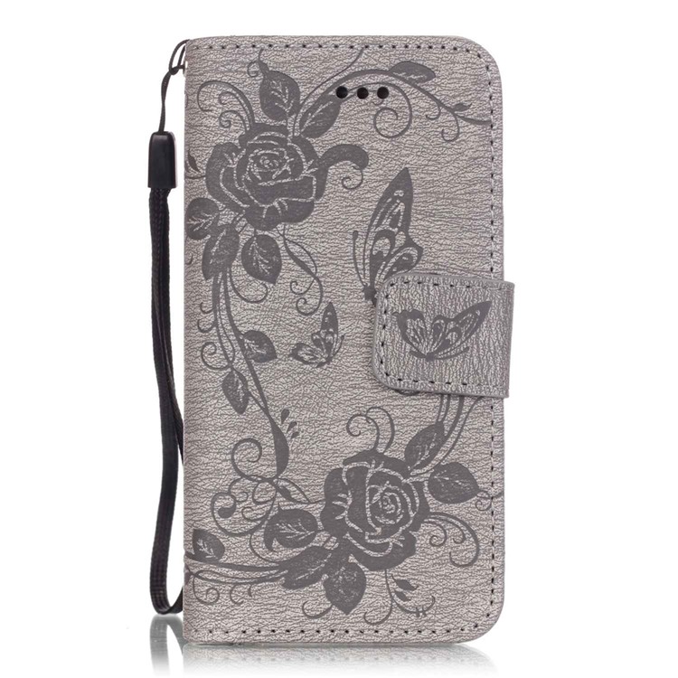 

Butterfly Flowers Magnetic Leather Wallet Cover for iPhone SE/5s/5 - Grey