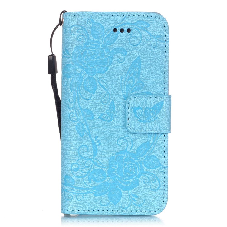 

Butterfly Flowers Stand Leather Wallet Case for iPhone SE/5s/5 - Baby Blue