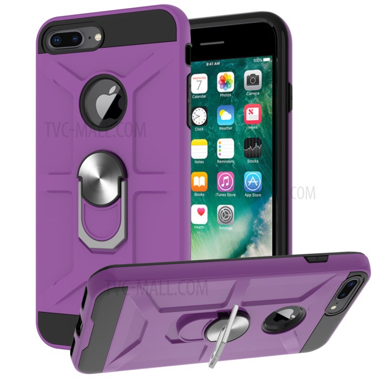 Finger Ring Kickstand Design PC + TPU Combo 2-in-1 Hybrid Phone Case for iPhone 7 Plus 5.5 inch/8 Plus 5.5 inch - Purple-1