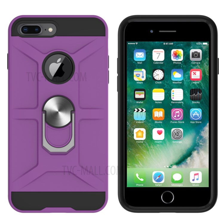 Finger Ring Kickstand Design PC + TPU Combo 2-in-1 Hybrid Phone Case for iPhone 7 Plus 5.5 inch/8 Plus 5.5 inch - Purple-2