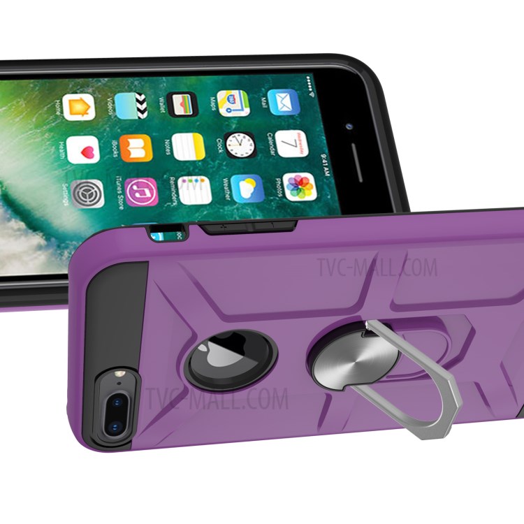 Finger Ring Kickstand Design PC + TPU Combo 2-in-1 Hybrid Phone Case for iPhone 7 Plus 5.5 inch/8 Plus 5.5 inch - Purple-3