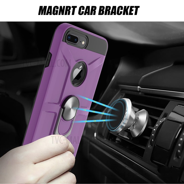 Finger Ring Kickstand Design PC + TPU Combo 2-in-1 Hybrid Phone Case for iPhone 7 Plus 5.5 inch/8 Plus 5.5 inch - Purple-6
