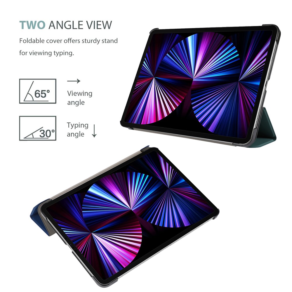Tri-fold Stand Design PU Leather Tablet Case Shell Protector for iPad Pro 11-inch 2021/2020/2018 - Dark Green-2
