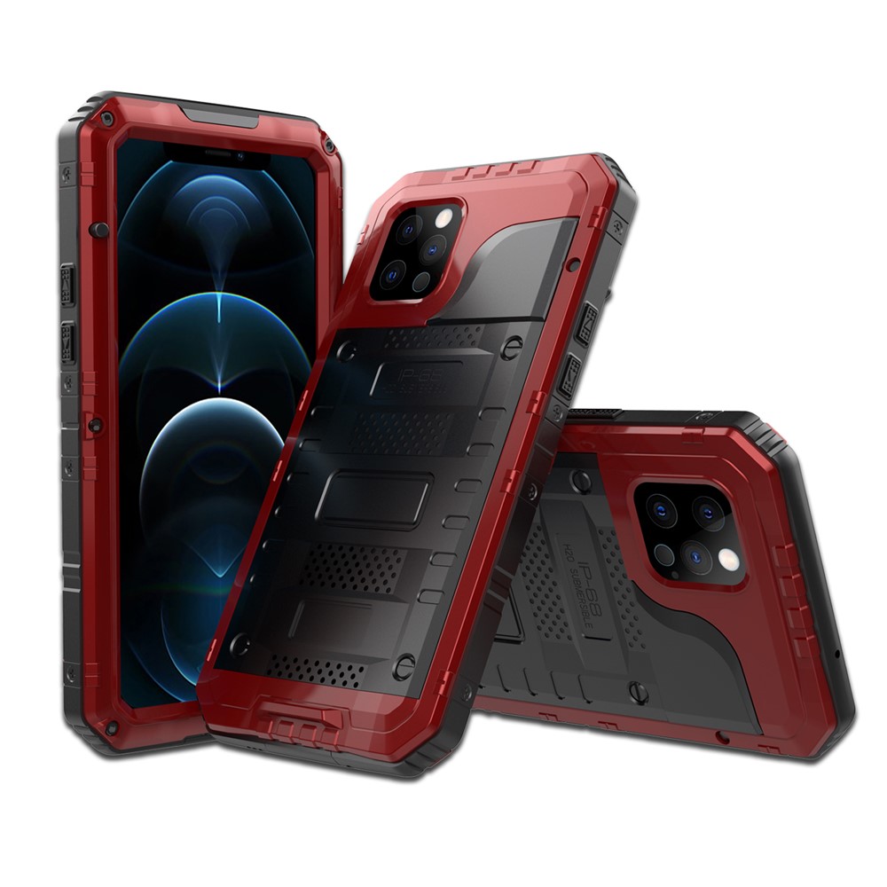 Silicone+Metal Shockproof Waterproof Case for iPhone 12 Pro Max - Red-2