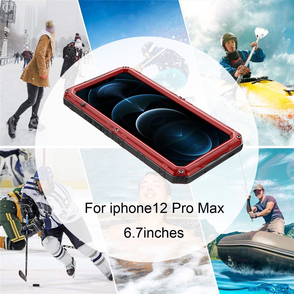 Silicone+Metal Shockproof Waterproof Case for iPhone 12 Pro Max - Red-6
