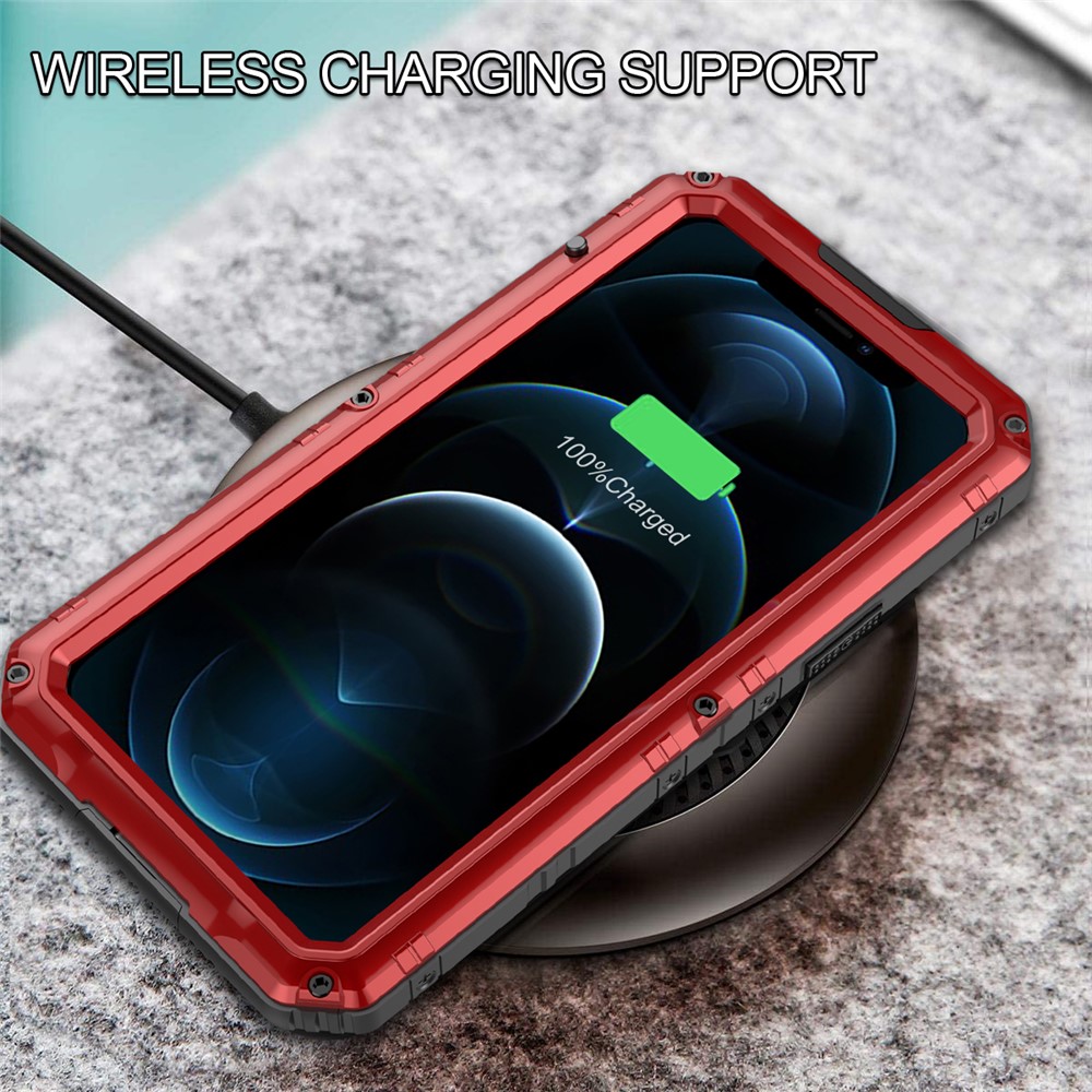 Silicone+Metal Shockproof Waterproof Case for iPhone 12 Pro Max - Red-7