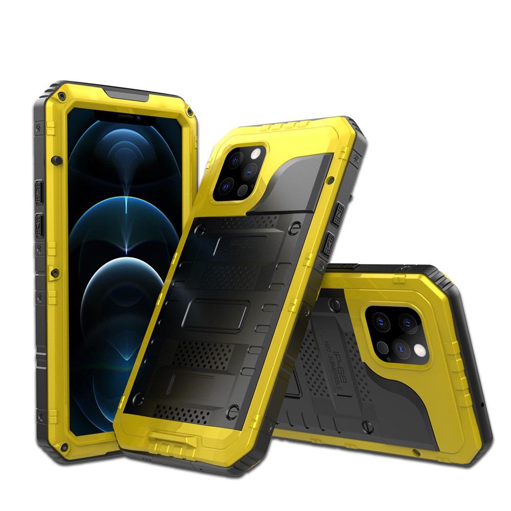 Funda Impermeable A Prueba De Golpes De Protección Completa De Silicona + Metal Para IPhone 12 Pro - Amarillo