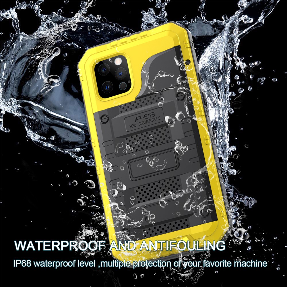 Silicone+Metal Full Protection Shockproof Waterproof Case for iPhone 12 Pro - Yellow-3