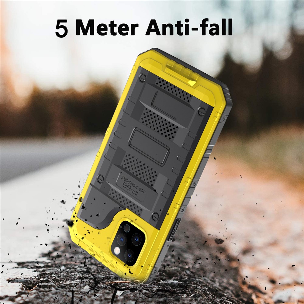 Silicone+Metal Full Protection Shockproof Waterproof Case for iPhone 12 Pro - Yellow-4