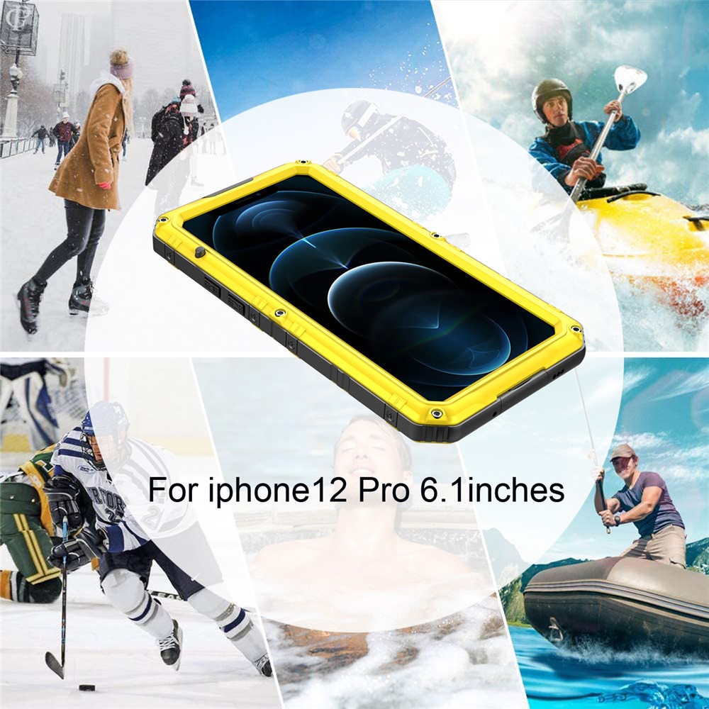 Silicone+Metal Full Protection Shockproof Waterproof Case for iPhone 12 Pro - Yellow-5