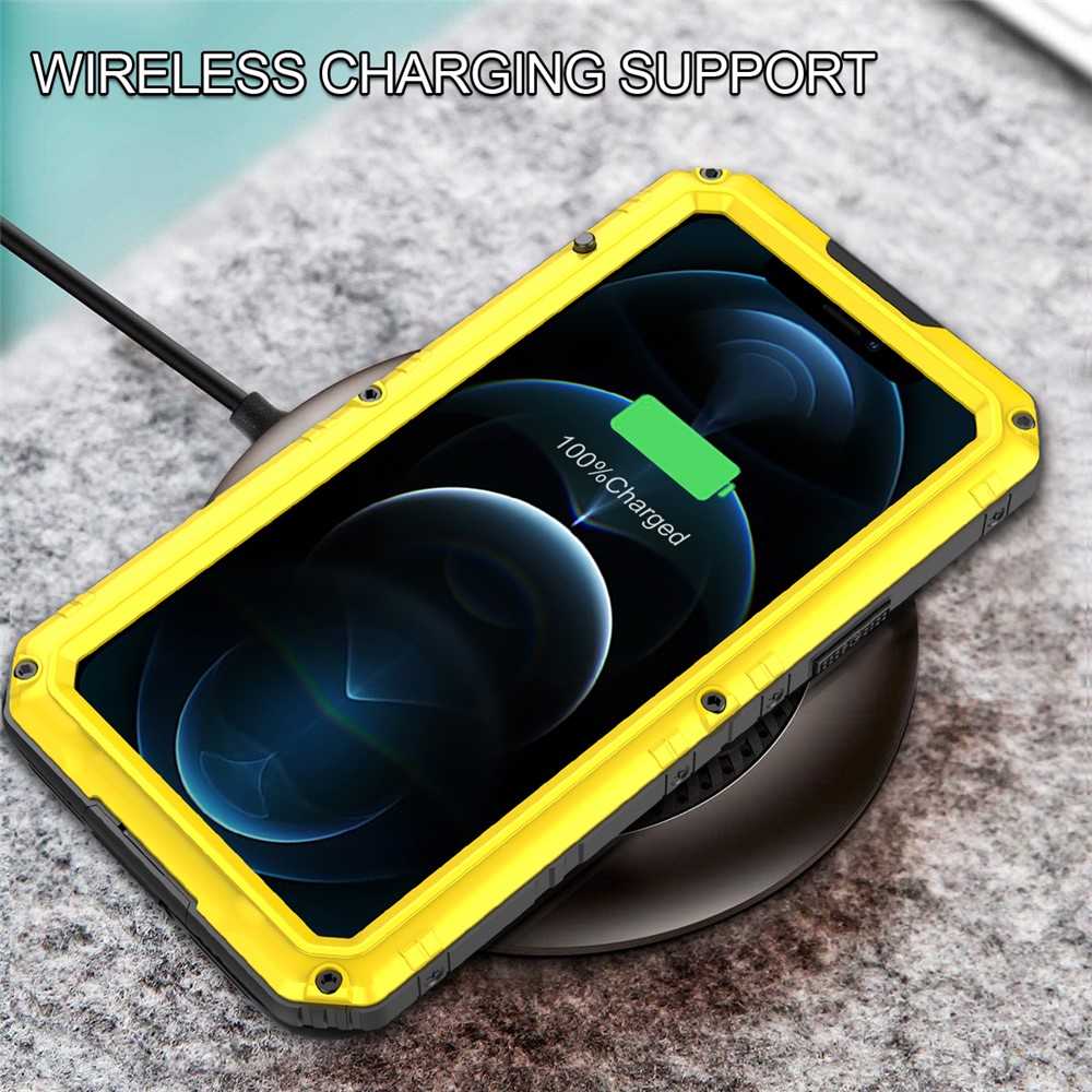 Silicone+Metal Full Protection Shockproof Waterproof Case for iPhone 12 Pro - Yellow-8