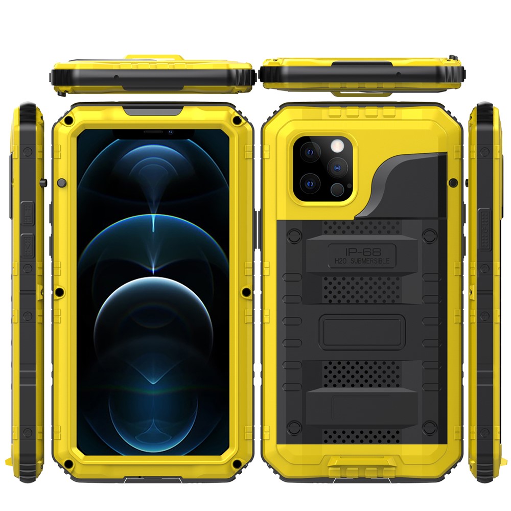 Silicone + Métal Protection Complète Cas Imperméable Antichoc Pour IPhone 12 Pro - Jaune-9