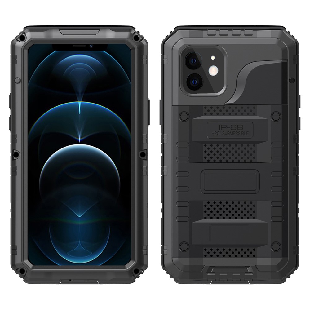 Silicone+Metal Full Protection Shockproof Waterproof Cover for iPhone 12 - Black-1