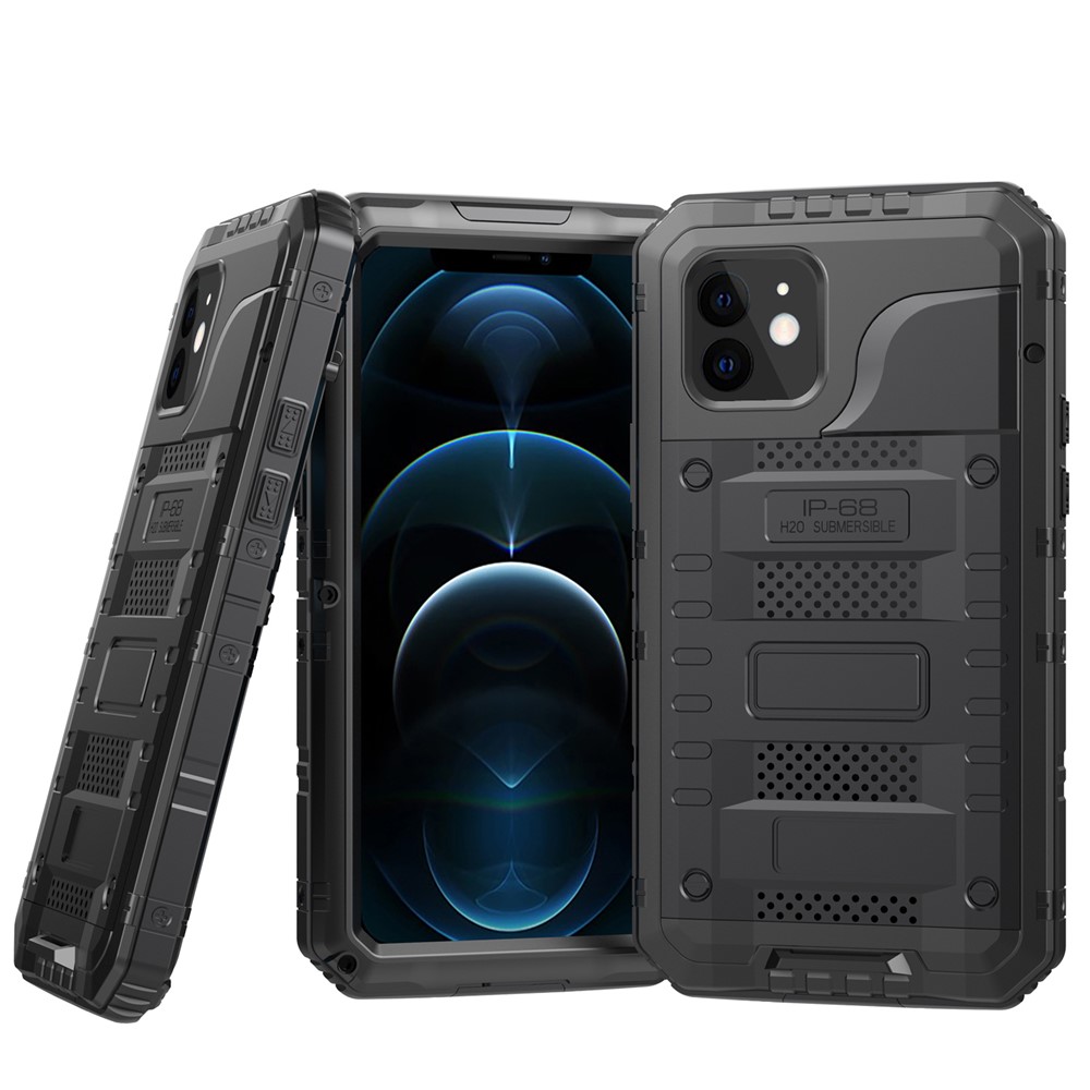Silicone+Metal Full Protection Shockproof Waterproof Cover for iPhone 12 - Black-2