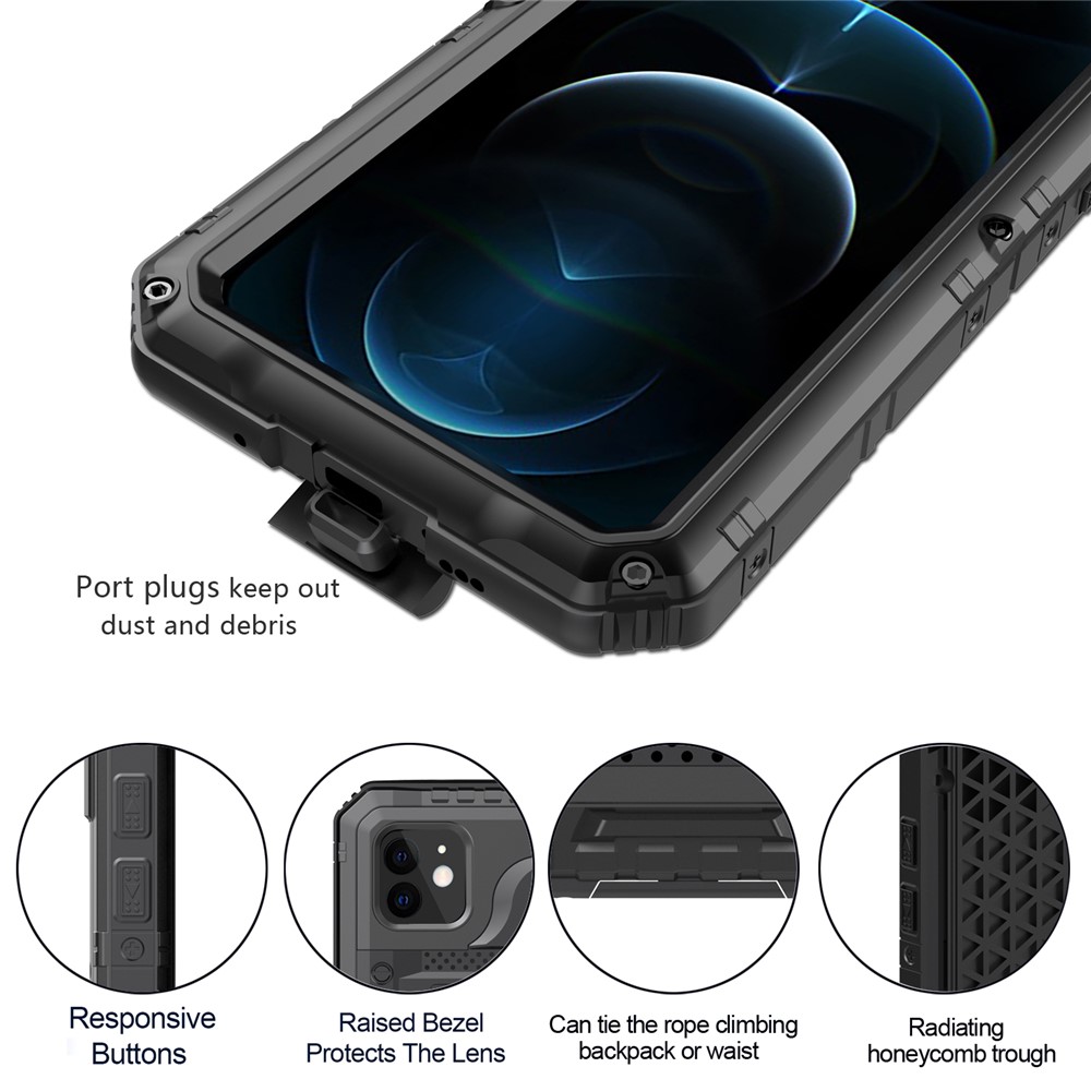 Silicone+Metal Full Protection Shockproof Waterproof Cover for iPhone 12 - Black-6