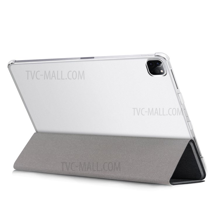 Tri-fold Stand Auto Wake/Sleep Leather Cover Transparent PC Back Shell for iPad Pro 12.9-inch (2021)/(2020)/(2018) - Black-11